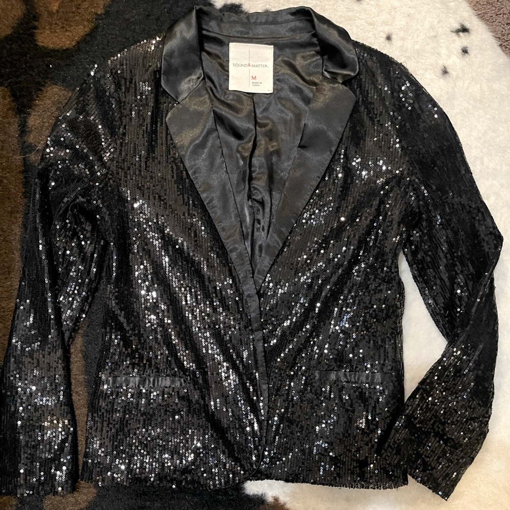 Black sequined suit jacket